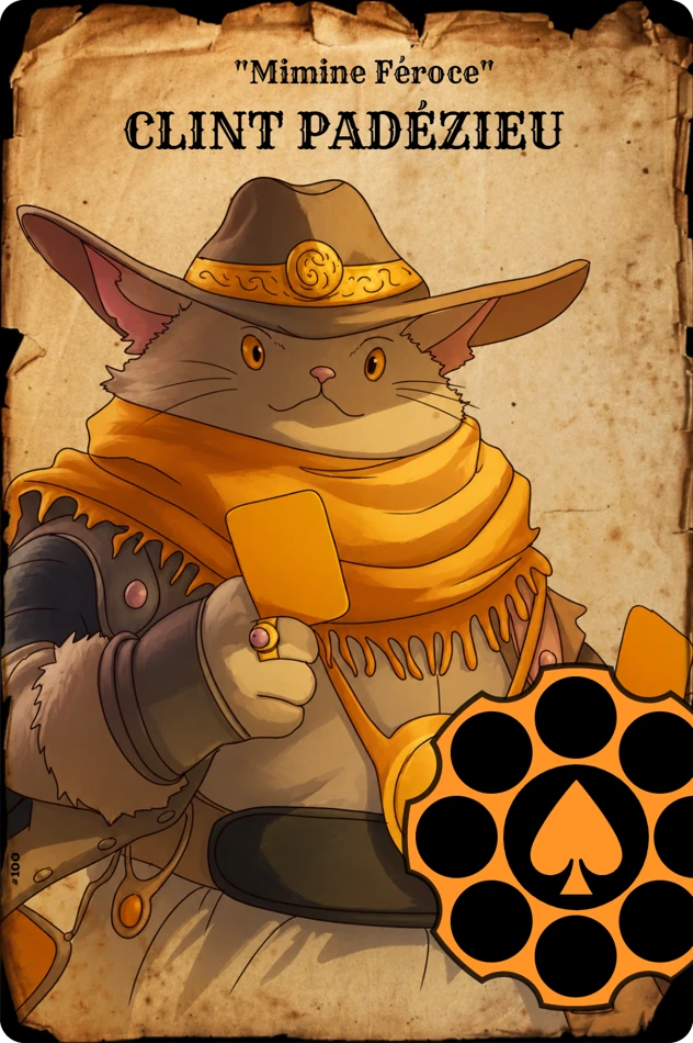 Plateau personnage Clint Padézieu, équipe Pique, visé par le projectile de Johnny Bigoude, équipe Trèfle